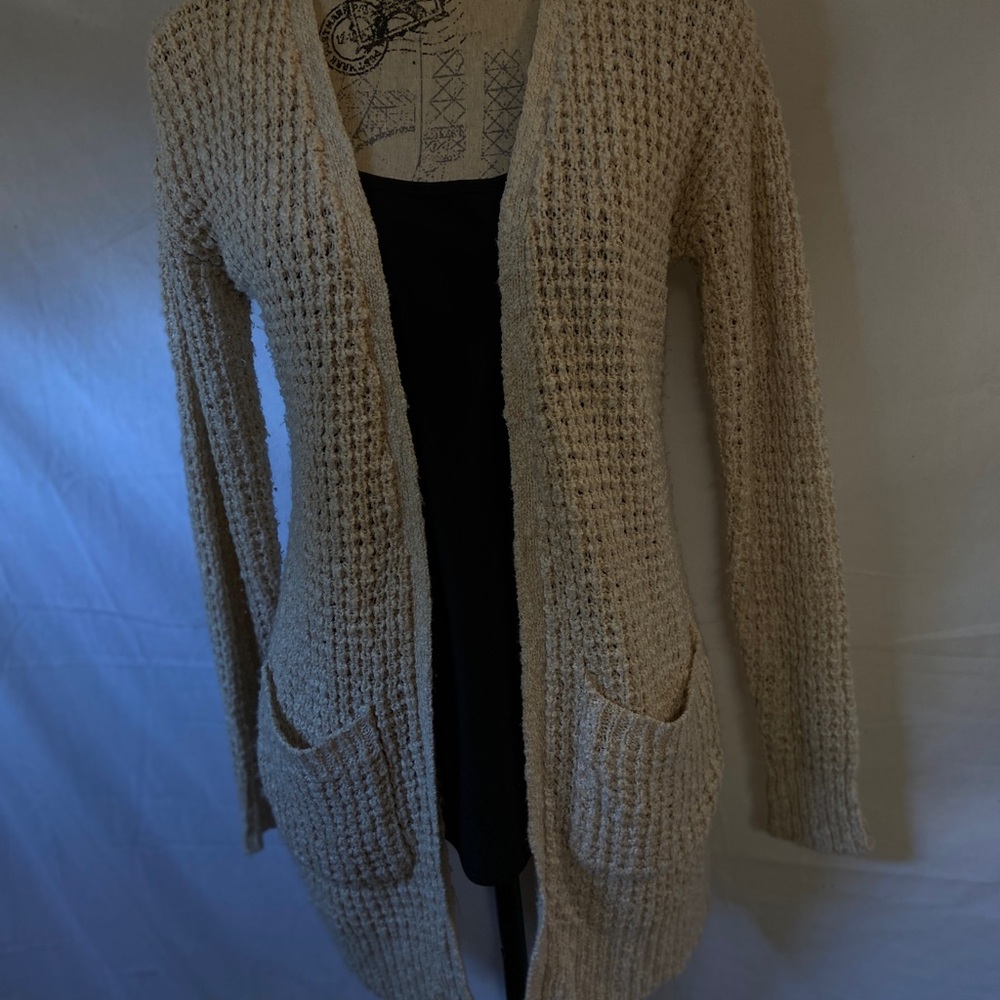 Essentials Cream Open-Front Sweater - Picture 3 of 6